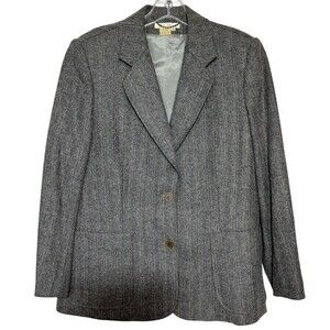 Vintage Rive Droite Wool Pin Striped Structured Gray Blazer Academia Women's